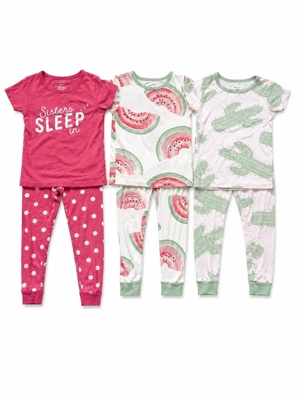 Carter’s Girls Pajama Sets Size 4T Watermelon Cactus Sleep bundle 3 Pack